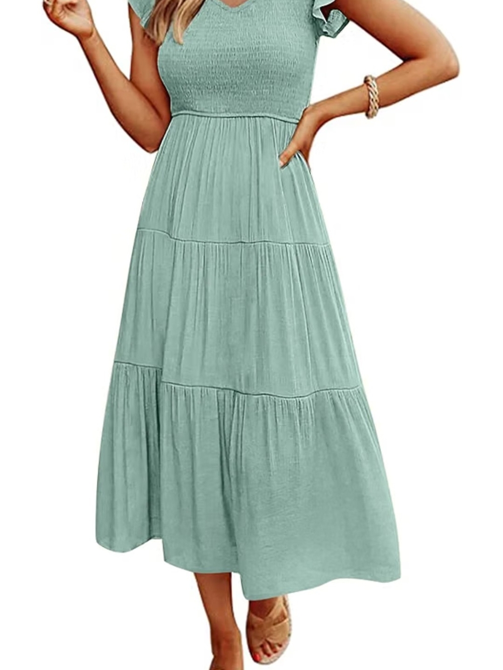 Sleeveless Tiered Maxi Dress in Sage Green